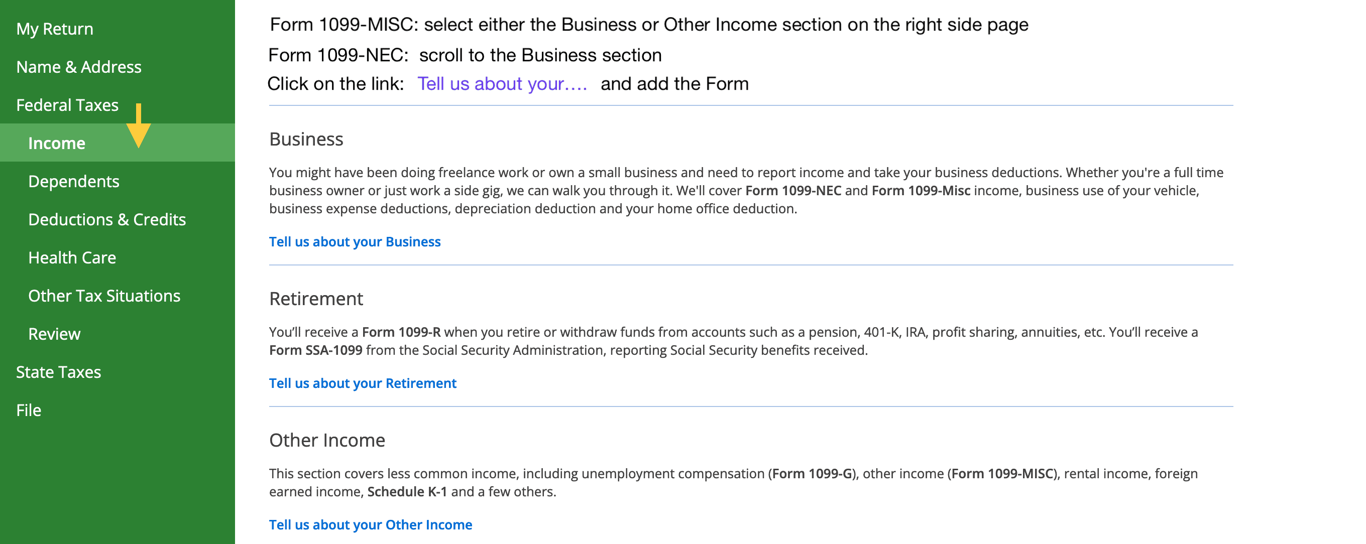 Business Income - eFile Screenshot