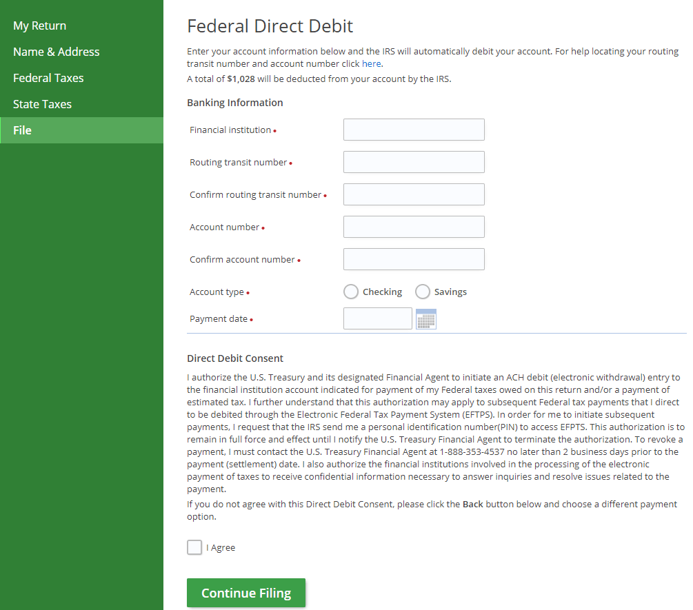 Federal Direct Debit Information