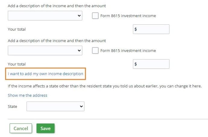 Force Tax Return - Add My Own Income Description