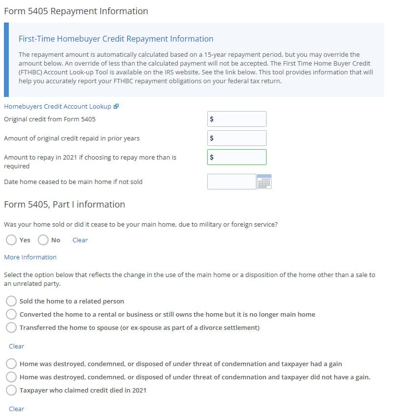 First-Time Homebuyer Credit - eFile Screenshot