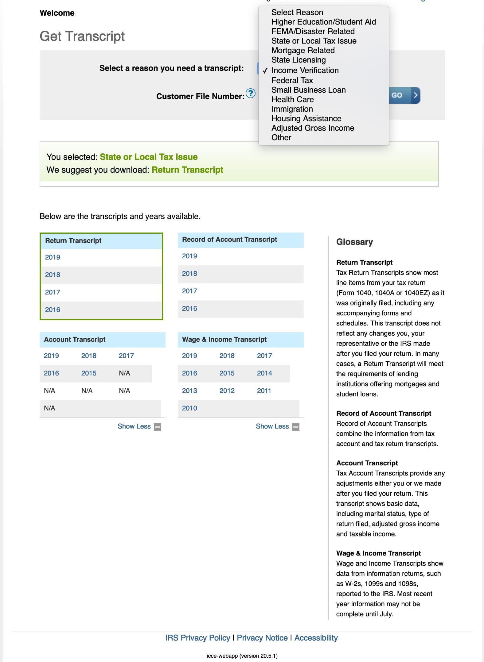 Tax Return Transcript Sample