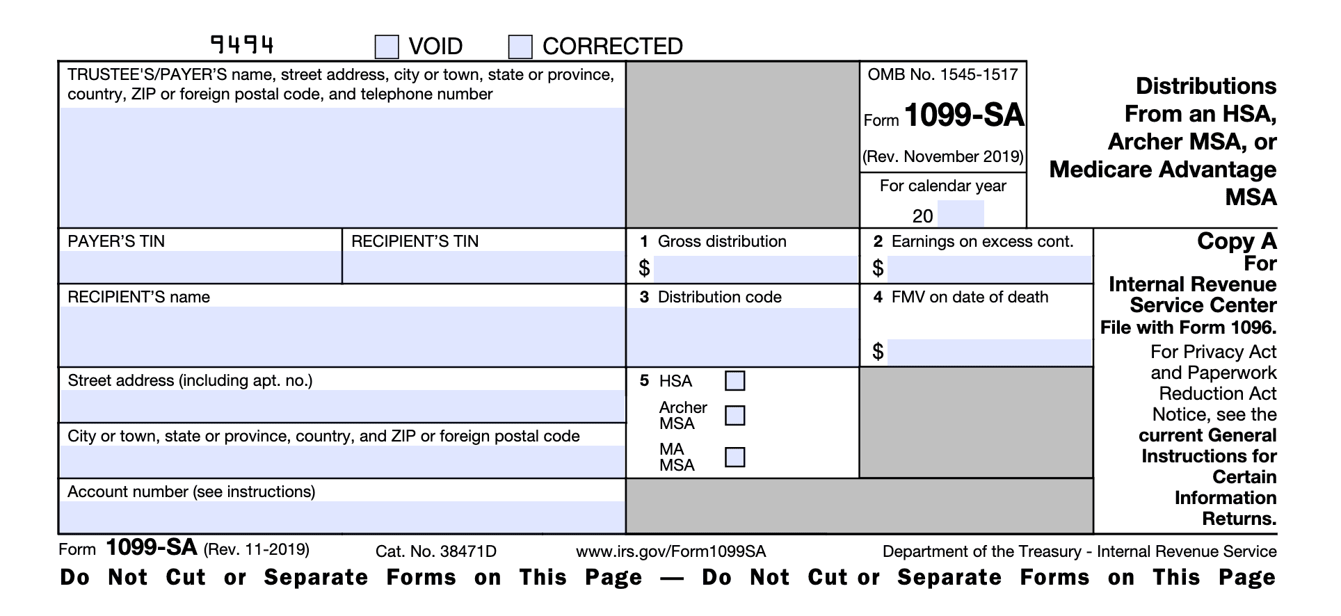 Health Savings Contributions HSA Form 5498-SA