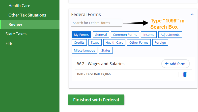 Federal Form Search Box
