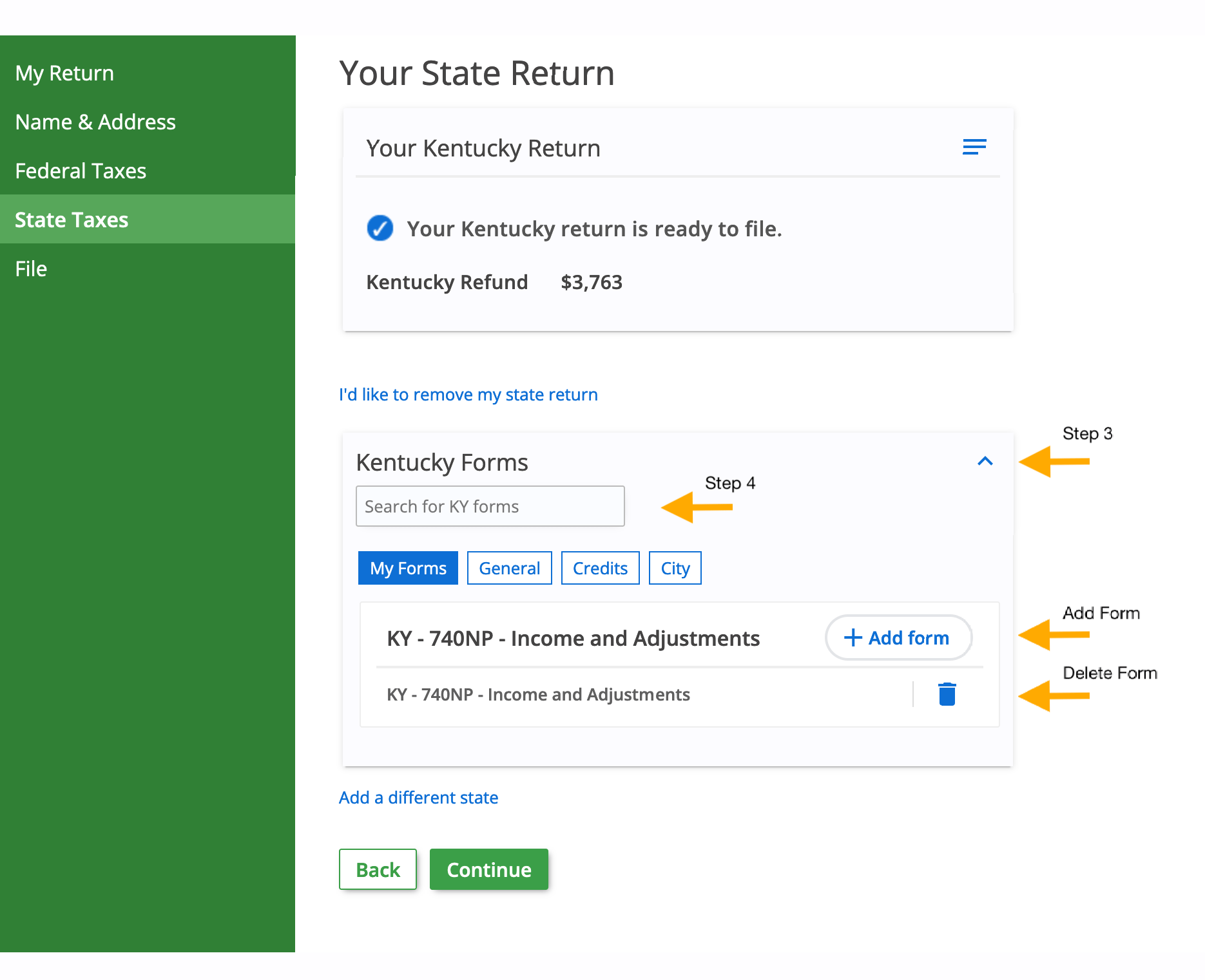 Forms States - eFile Screenshot