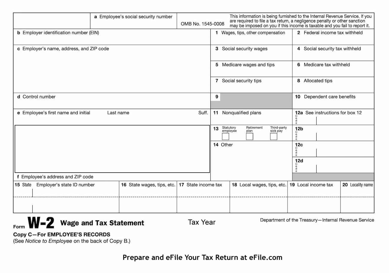 W-2 Wage Tax Statement Form